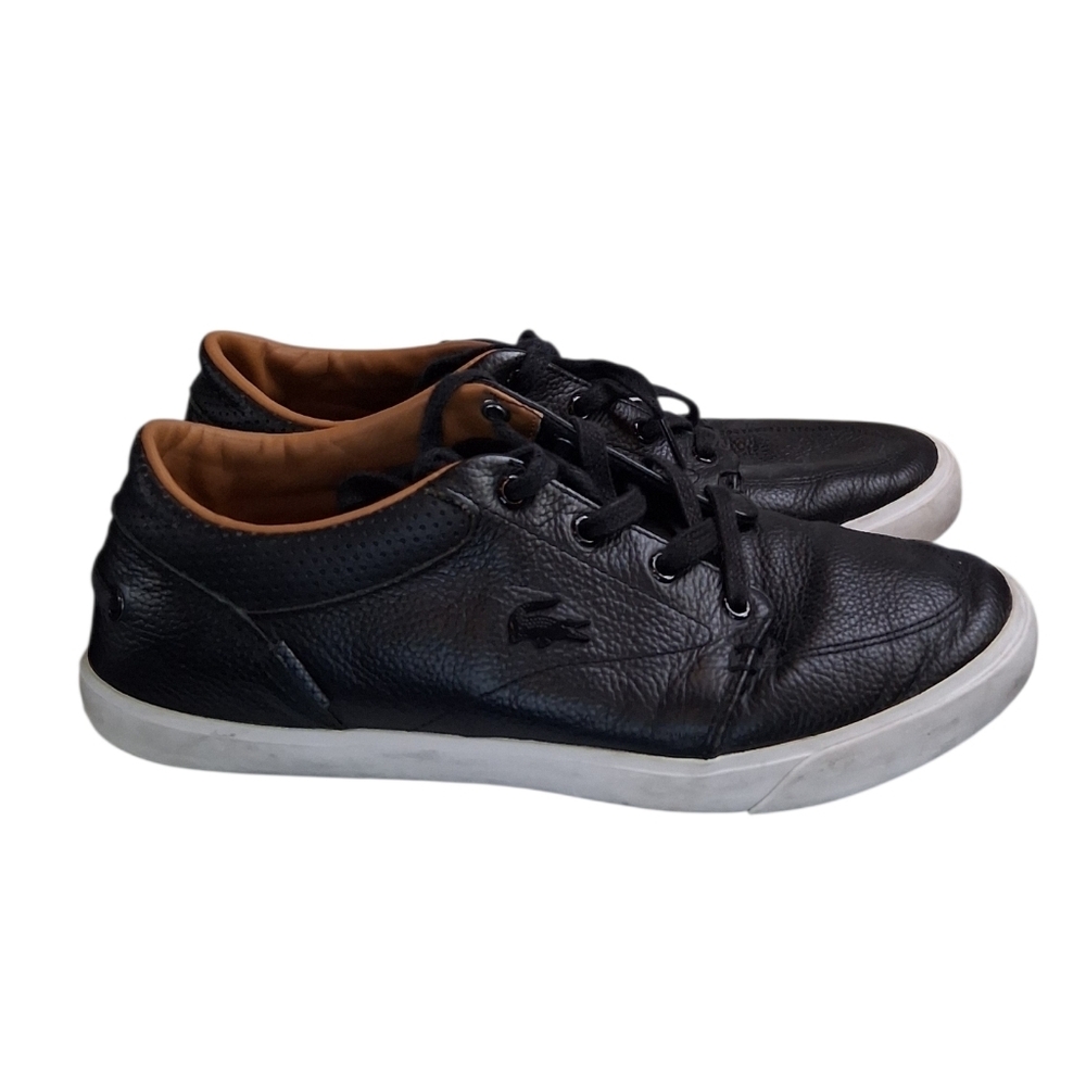 Lacoste Men's Black and White Leather Sneakers  Size 8